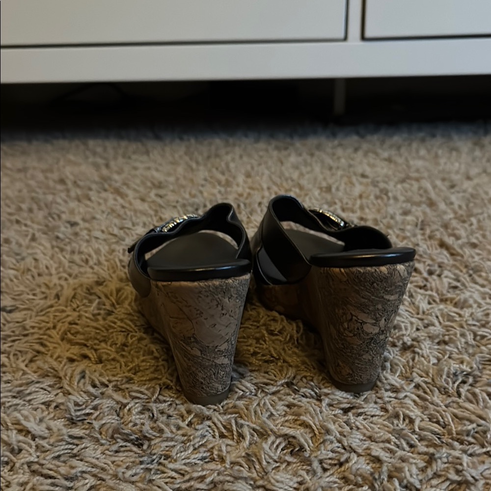 Brighton Summer Pewter Leather Cork Wedges - Picture 3 of 5